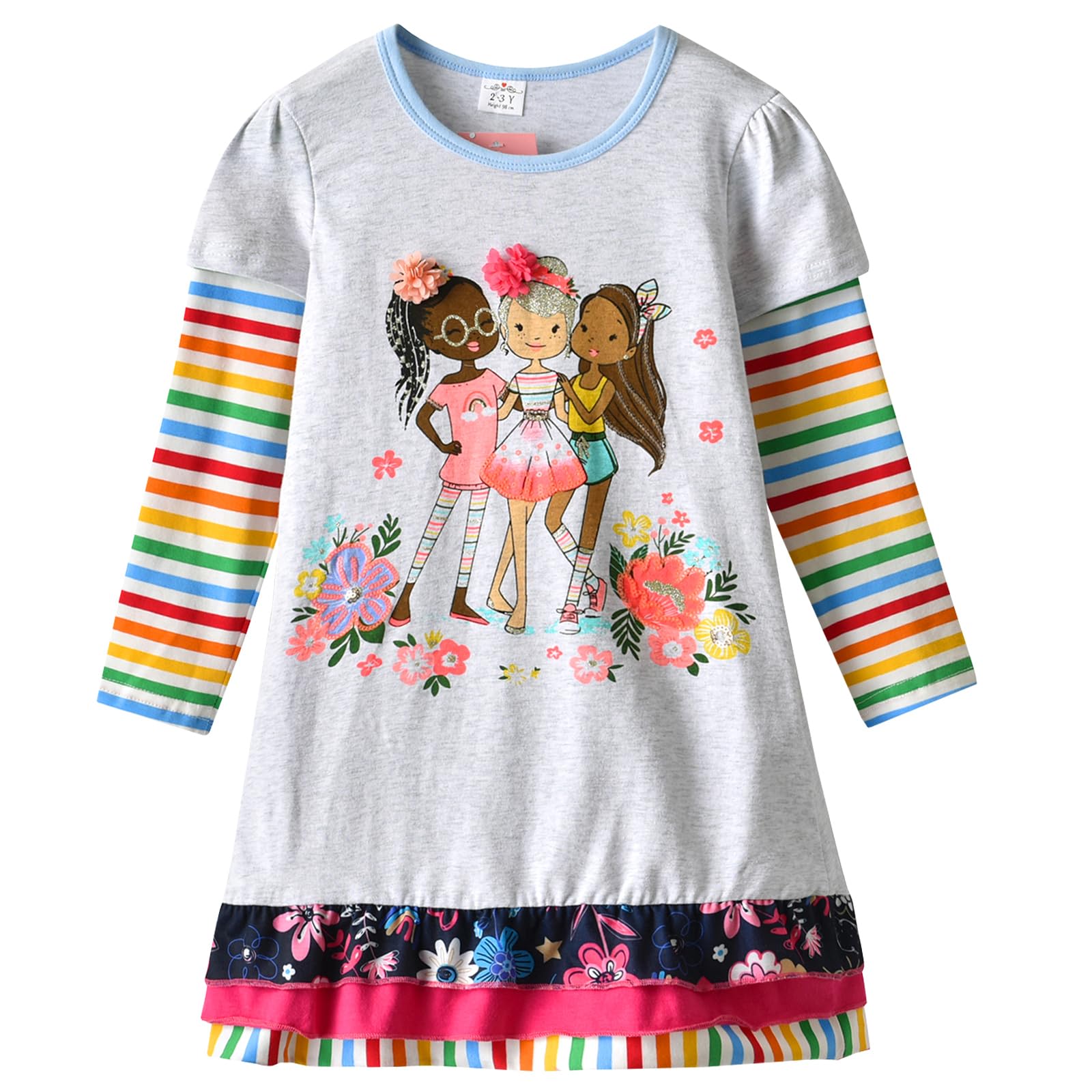 VIKITA Girls Floral Long Sleeve Cotton Casual Dress 2-8 Years