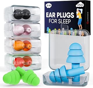 Ear Plugs for Sleep – Noise Cancelling Ultra Soft & Comfortable All Night | 32 dB SNR Noise Reduction, 6 Pairs, Individually Packed, Reusable, Customizable Fit, For Sleeping -Snoring Partner-