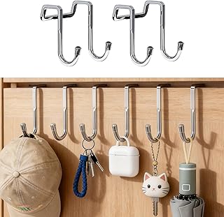 2 Pcs Stainless Steel S Hooks No Drill Cabinet Hooks Set Back Hooks for Kitchen and Home Organization