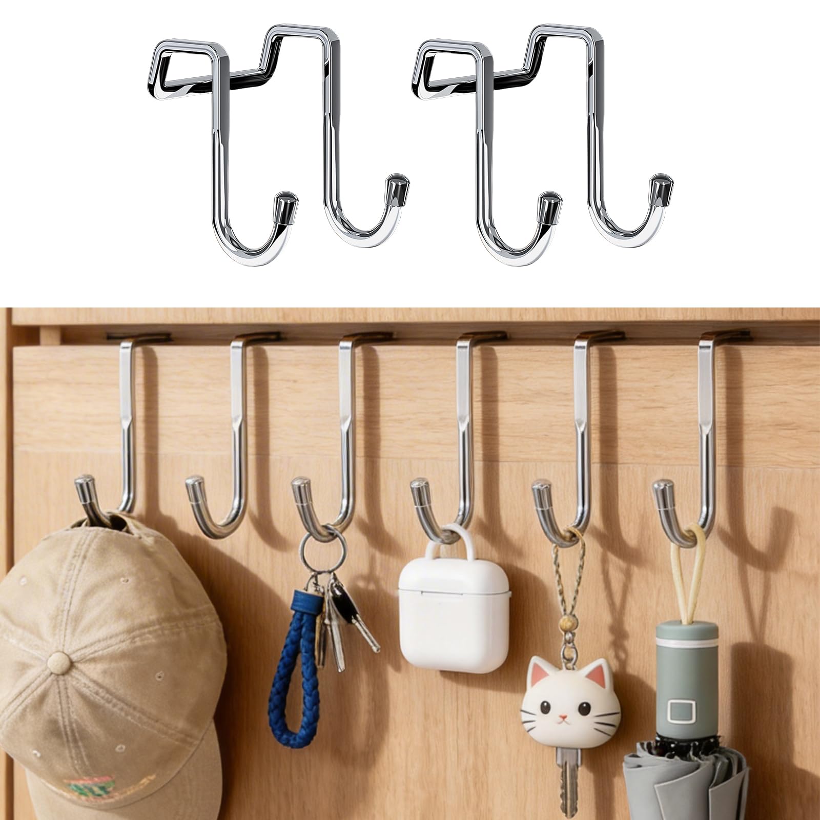 2 Pcs Stainless Steel S Hooks No Drill Cabinet Hooks Set Back Hooks for Kitchen 