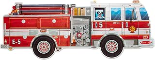 Melissa & Doug Giant Fire Truck Shaped Jumbo Floor Puzzle 24-Piece Toy | 24 Extra-Thick Wipe-CleanPieces, Over 4 Feet Long, Firetruck Shaped Floor Puzzle, Preschool Learning Toys for Kids, Ages 3+