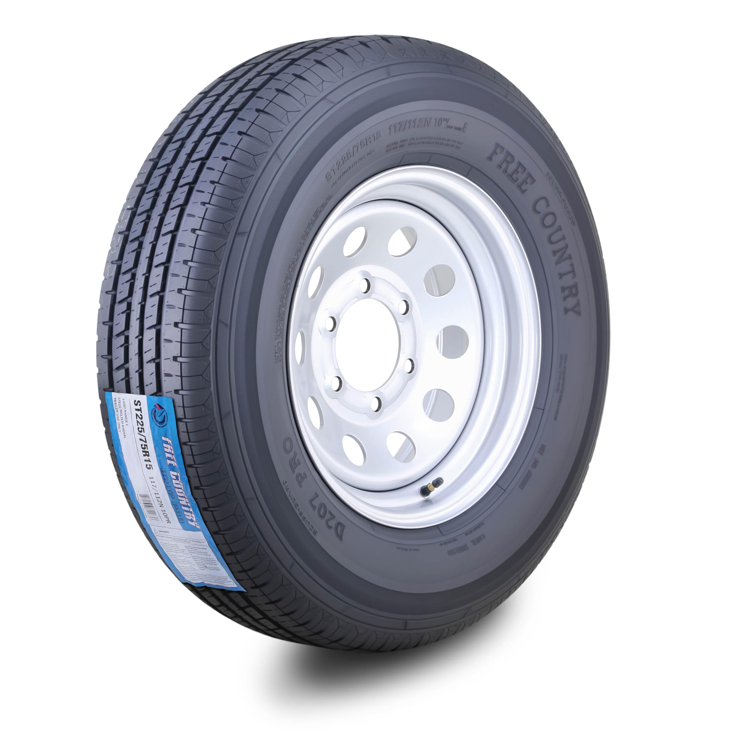 Free Country Trailer Tire Wheel ST225/75R15 10-Ply E 117N 6X5.5 Silver Mod | 6 L