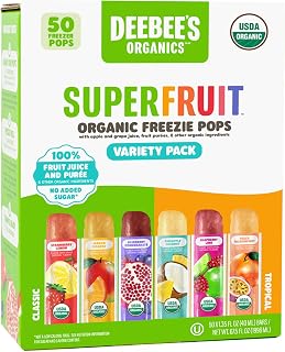 DeeBee's Organics SuperFruit Freezie Pops Variety Pack, No Added Sugars, No Artificial Flavors or Colors (Pack of 50)
