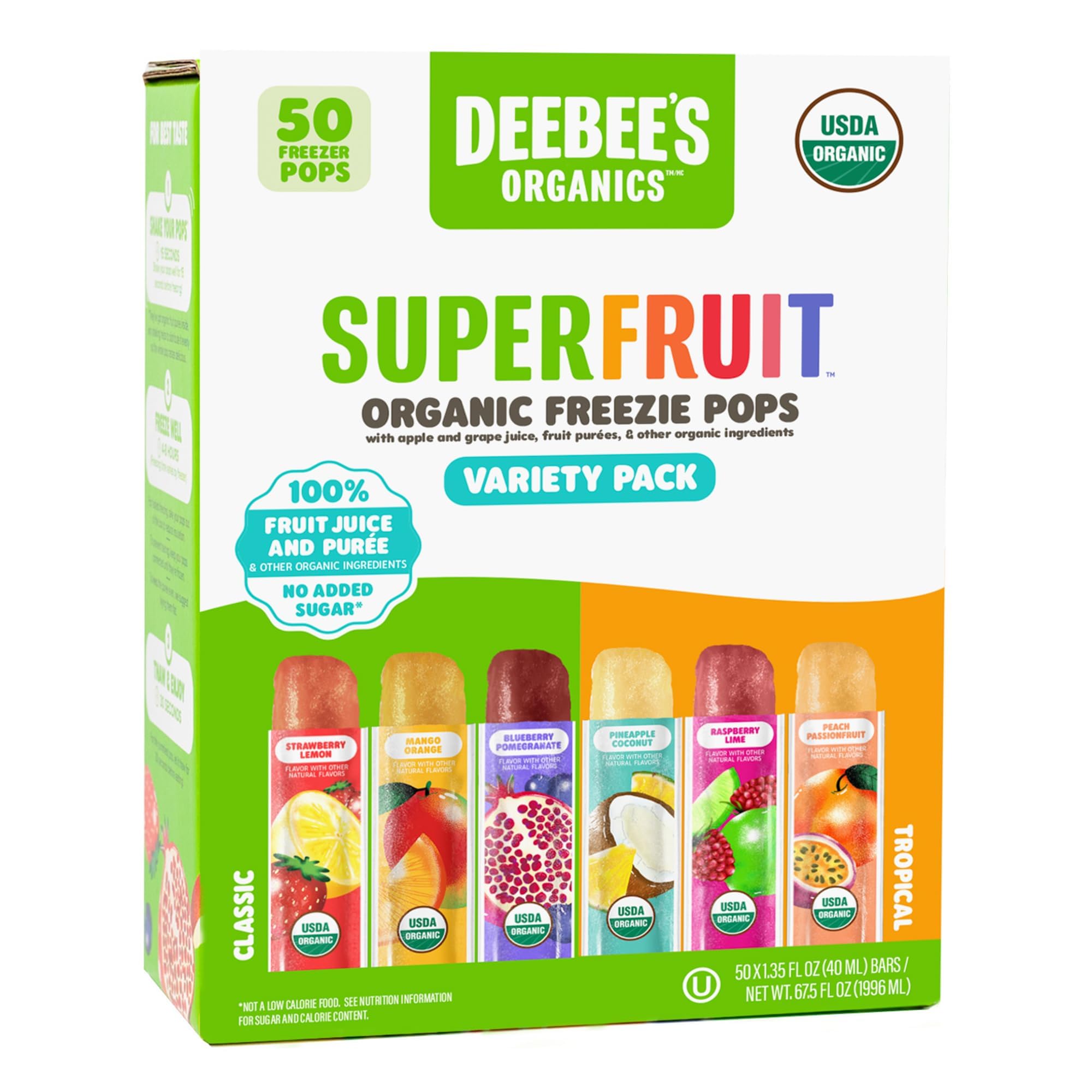 DeeBee's Organics SuperFruit Freezie Pops Variety Pack, No Added Sugars, No Arti