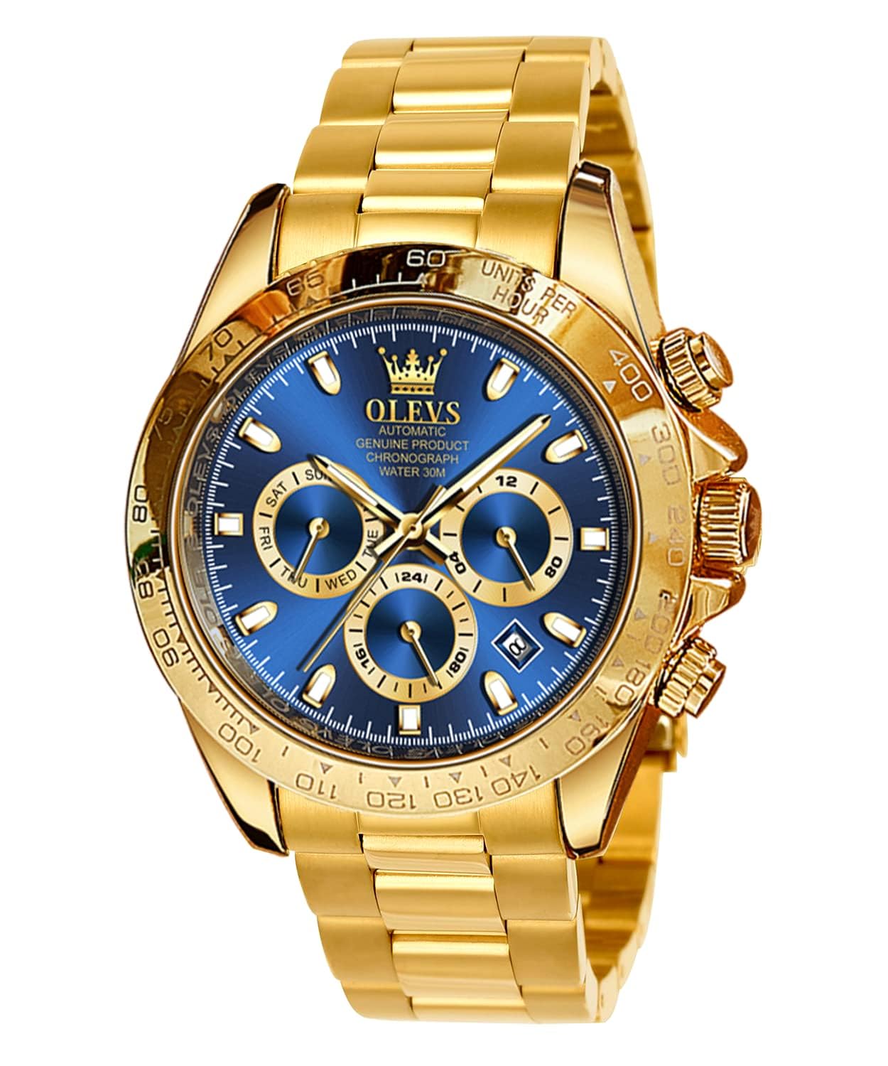 OLEVS Automatic Watches for Men Mechanical Gold Stainless Steel Multifunction Ch
