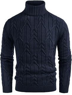 GRACE KARIN Mens Turtleneck Sweaters Cable Knit Twisted Pullover