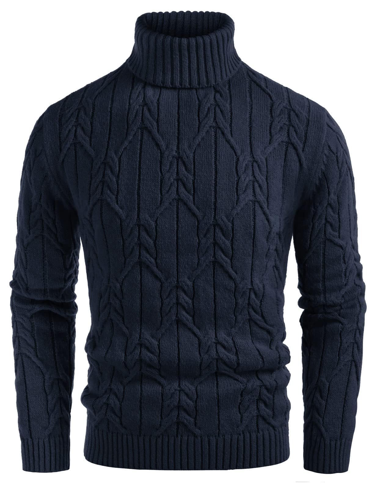 GRACE KARIN Mens Turtleneck Sweaters Cable Knit Twisted Pullover