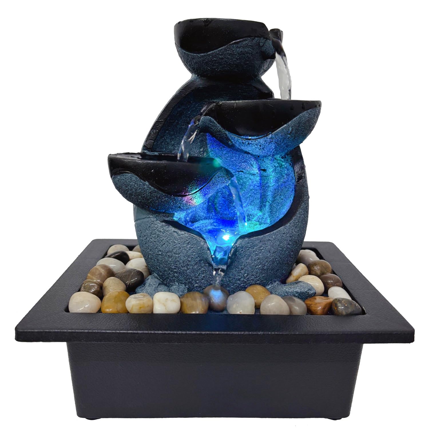 Tabletop Water Fountain with LED Lights, Indoor Resin Waterfall Fountain for Des