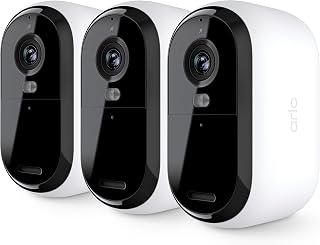 Arlo Essential 2K Security Cam (2nd Gen) – Wireless, Indoor/Outdoor, 3-Cam Set, Color Night Vision, 2-Way Audio, Motion Alerts, Spotlight – White (Renewed)