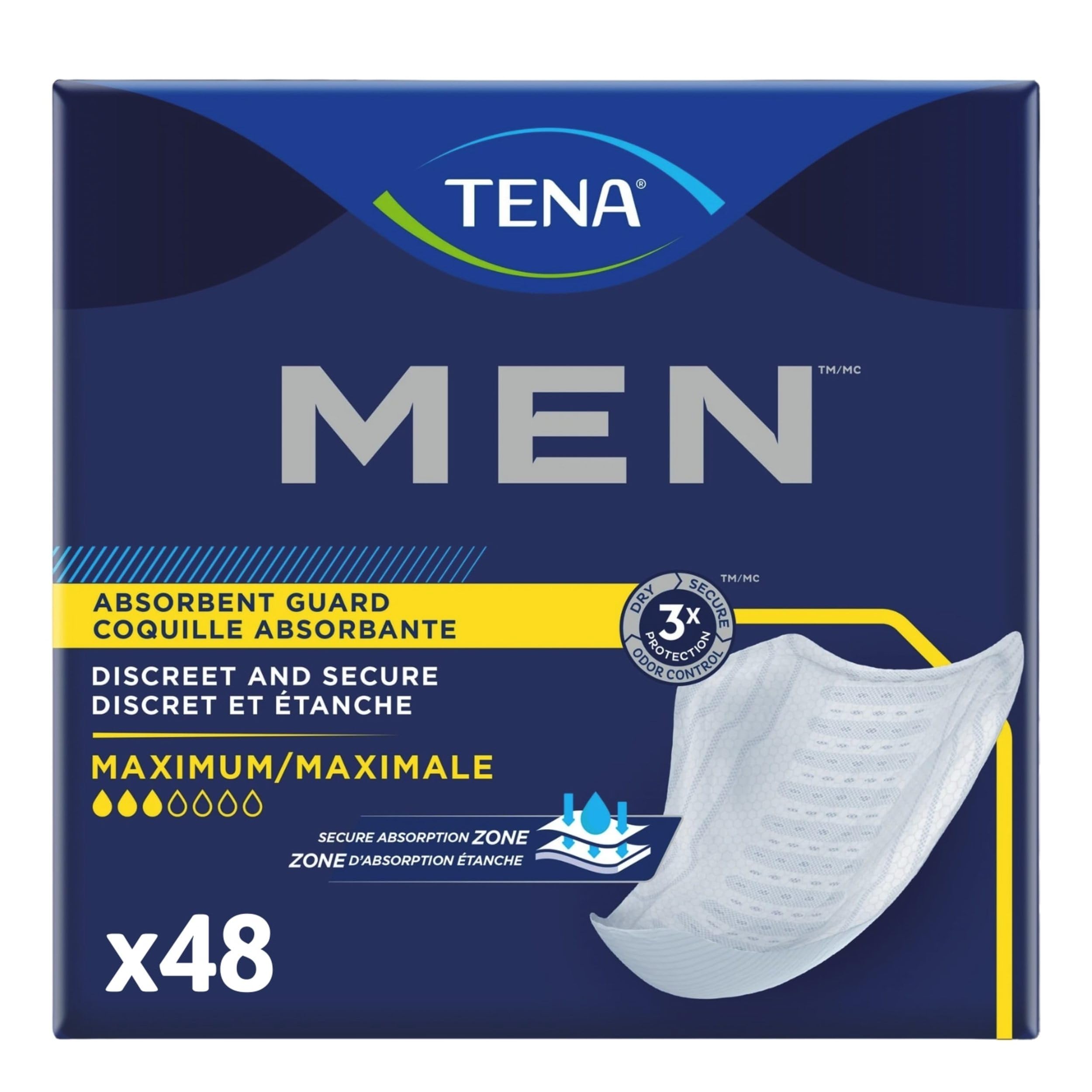 TENA Men Incontinence, Discrete Disposable, Guards, Comfortable Fit, Maximum Abs