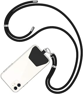 COCASES Crossbody Phone Lanyard with Tether, iPhone Strap for Hanging Anti-Theft Phone Chain for Neck Keychain with Patches Compatible with Most Smartphones Darkblack