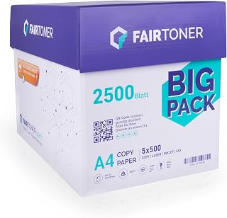 FairToner Copier Paper 2500 Sheets DIN A4 80 g White | 5 x 500 sheets / pack of 5, universal printer paper, suitable for laser printers, suitable for inkjet printers