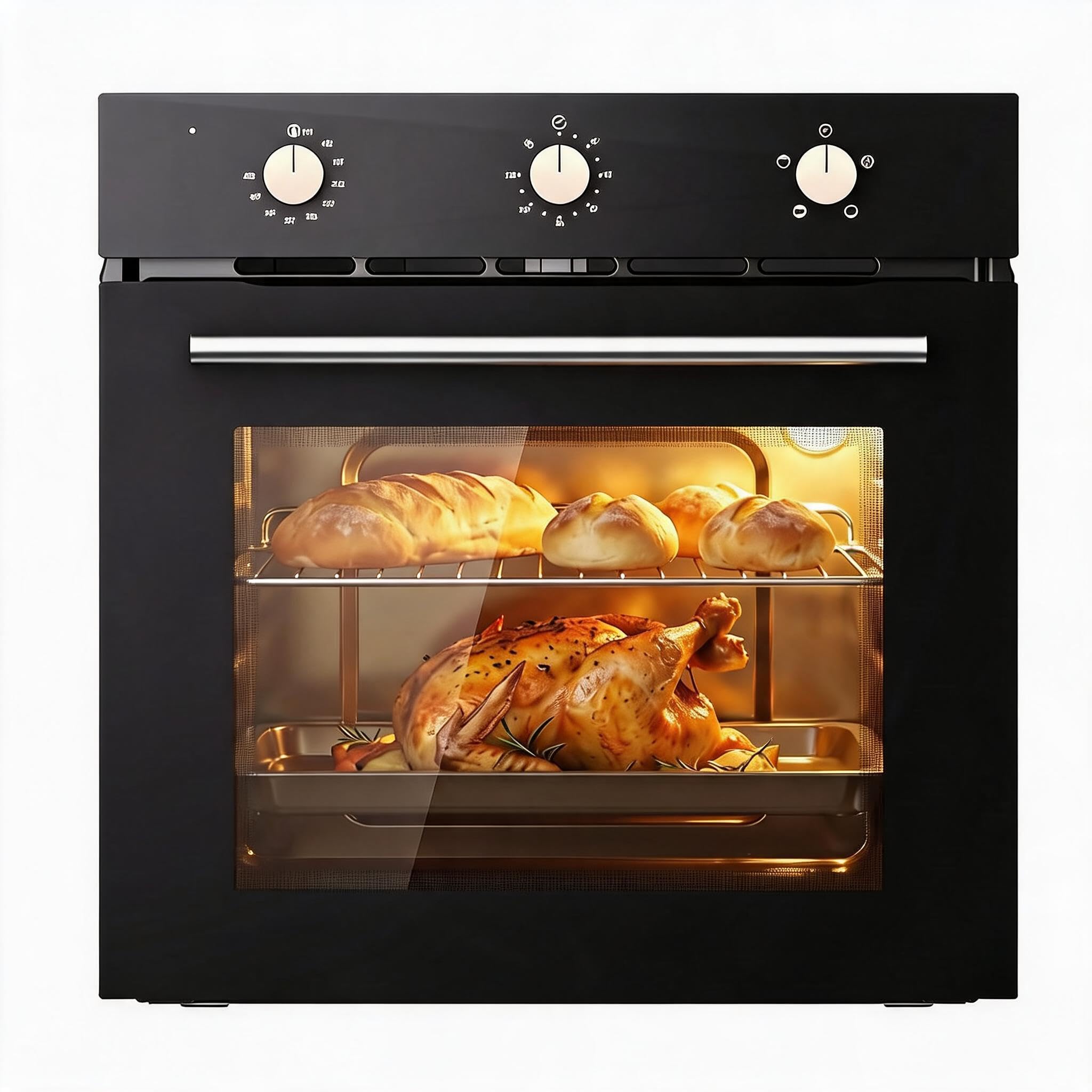 PtioHavn 24 Inch Built-in Electric Wall Oven 4 Cooking Modes Knob Control | Galv