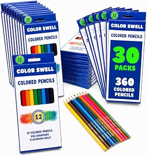 Color Swell Colored Pencils Bulk Pack 30 Sets 12 Count Assorted Vibrant Colors 360 Total Perfect for Kids, Teachers and Classrooms