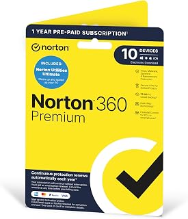 Norton 360 Premium 2024 + Utilities Ultimate Antivirus software for 10 Devices and 1-year subscription with automatic renewal, Includes Secure VPN, PC/Mac/iOS/Android - Activation Code by Post