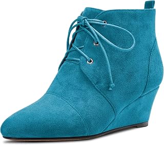 Saekcted Women's Wedge Mid Heel Ankle Boots Lace-up Closed Round Toe Slip-on 5CM Heels Shoes