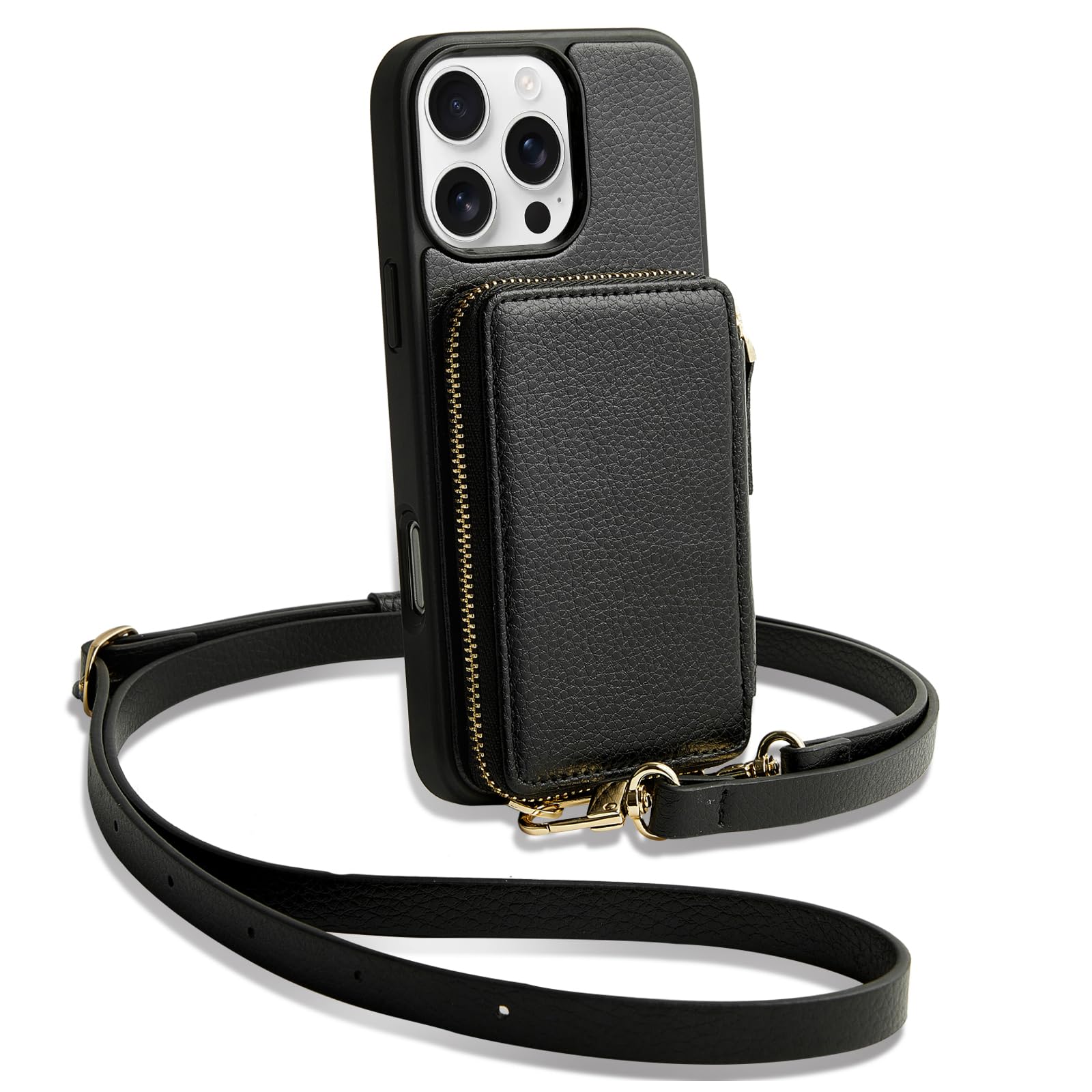 ZVE Custodia a portafoglio per iPhone 16 Pro con porta carte, custodia a tracoll