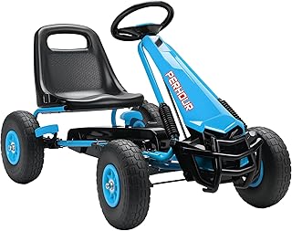 Qaba Go Kart for Kids 4 Wheel Pedal Go Cart Adjustable Seat Ages 3-8 Blue | Steering EVA Wheels, Brake, Outdoor Racer Ride On Pedal Car
