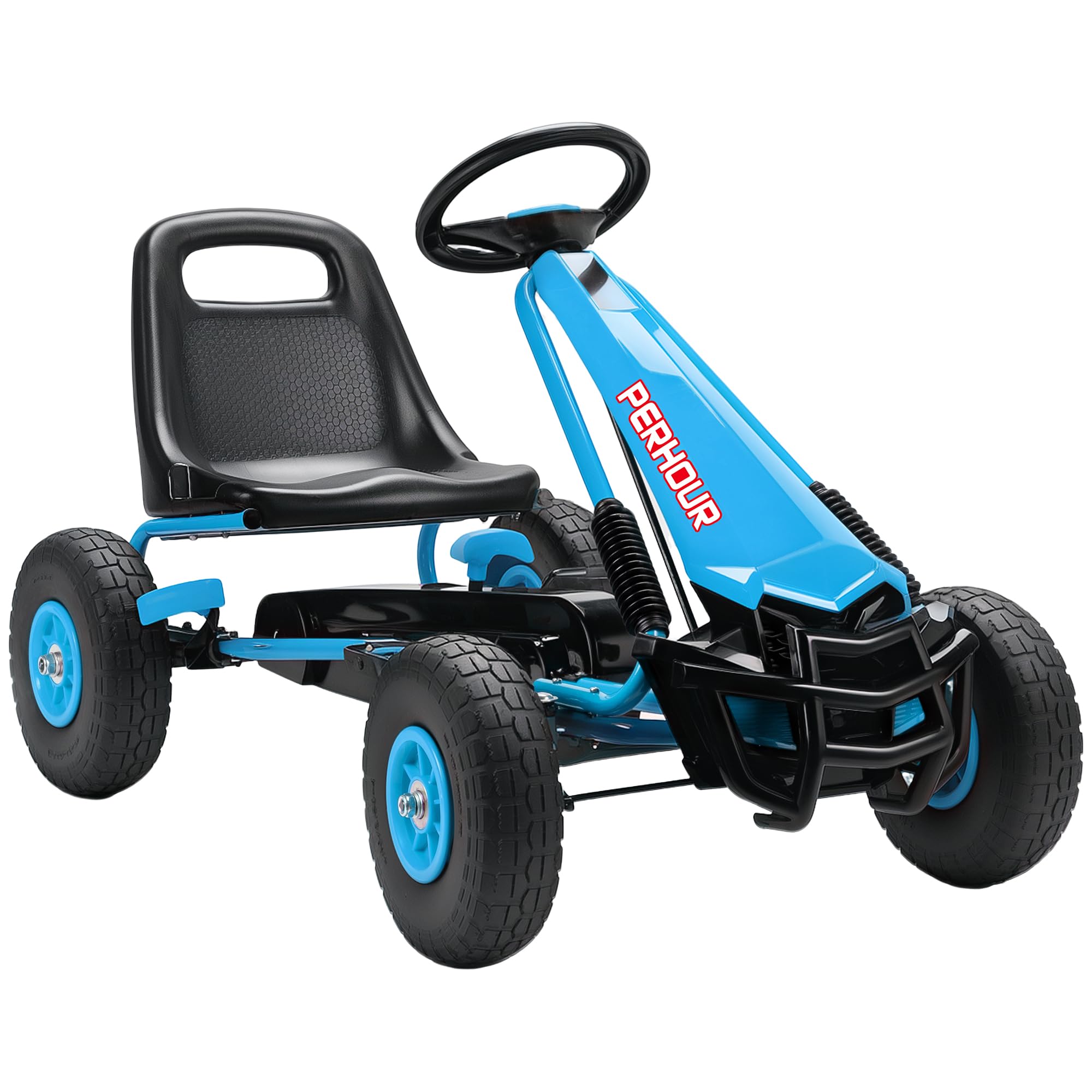 Qaba Go Kart for Kids 4 Wheel Pedal Go Cart Adjustable Seat Ages 3-8 Blue | Stee