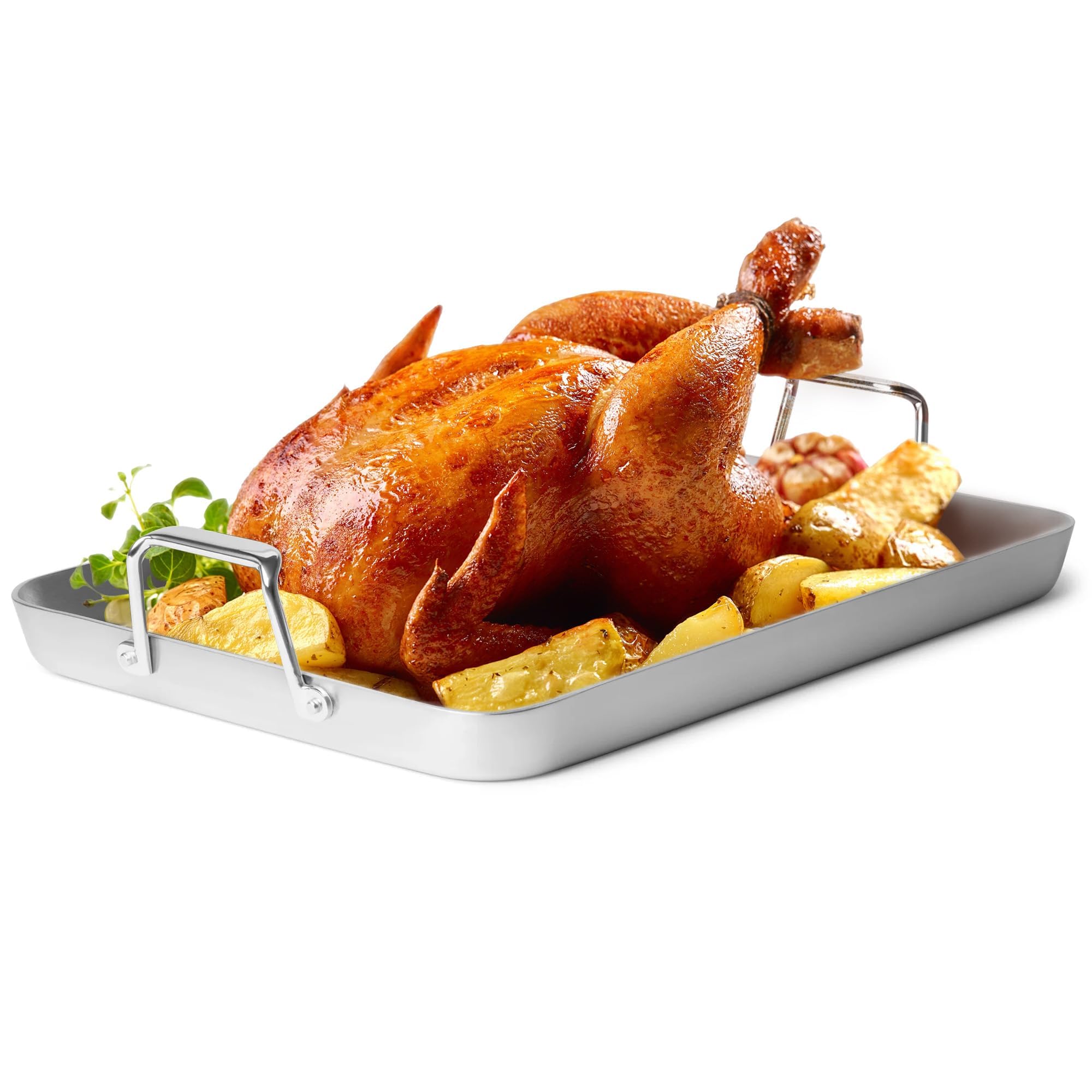 Misen Stainless Steel Roasting Pan with Handles - Versatile 5-Ply Design, Easy G