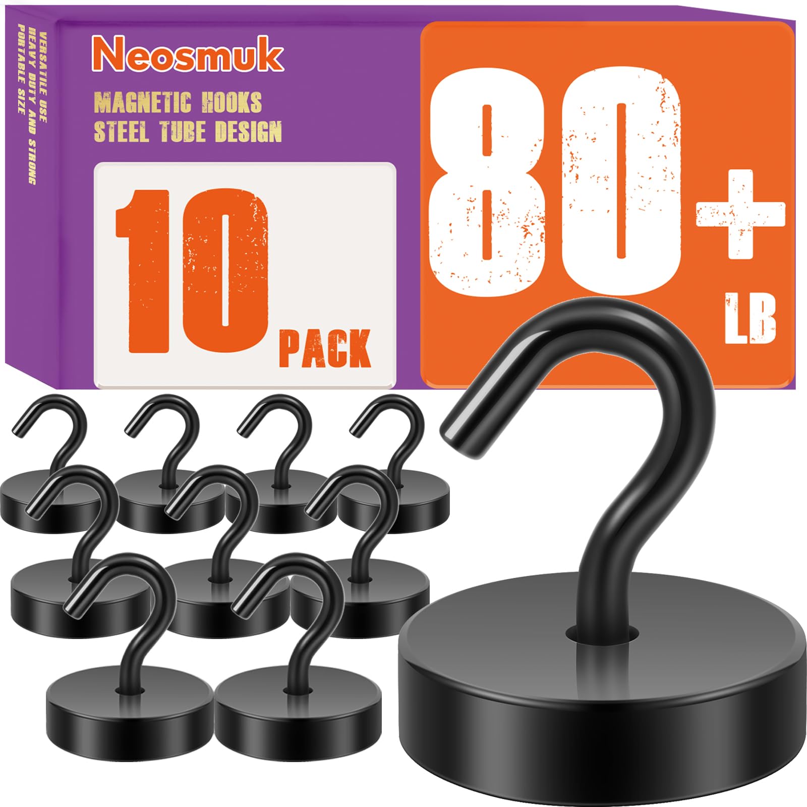 Neosmuk Magnetic Hooks Steel Tube Design for Cruise,80lb+ Black,10 Pack | Cruise