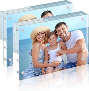 HOUSE DAY Lot de 2 cadres photo magnétiques en acrylique de 12,7 x 17,8 cm, double face, transparent, avec chiffon en microfibre, sans cadre, 12,7 x 17,8 cm, cadeau pour bureau