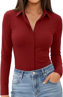 siliteelon Button Down Shirts for Women Work Blouse Business Casual Tops