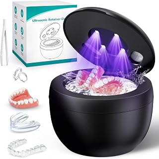 Upgraded Ultrasonic Retainer Cleaner Machine, 45kHz Ultrasonic Dentures Cleaner for Night Guards, Braces, Aligner, Toothbrush, Jewelry and More, 200ML Capacity, Black1