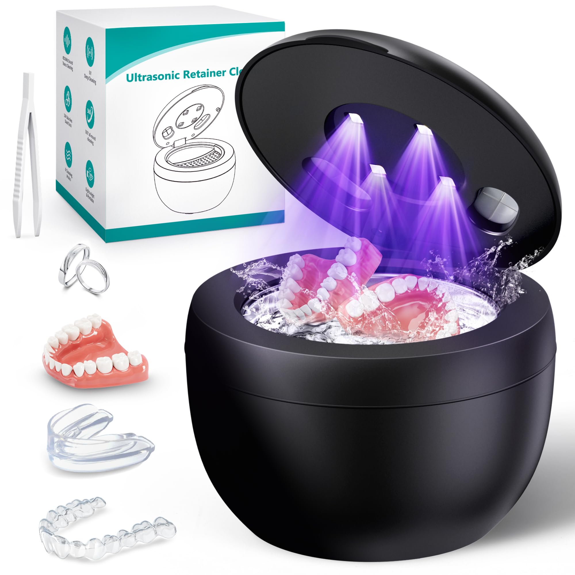 Upgraded Ultrasonic Retainer Cleaner Machine, 45kHz Ultrasonic Dentures Cleaner 
