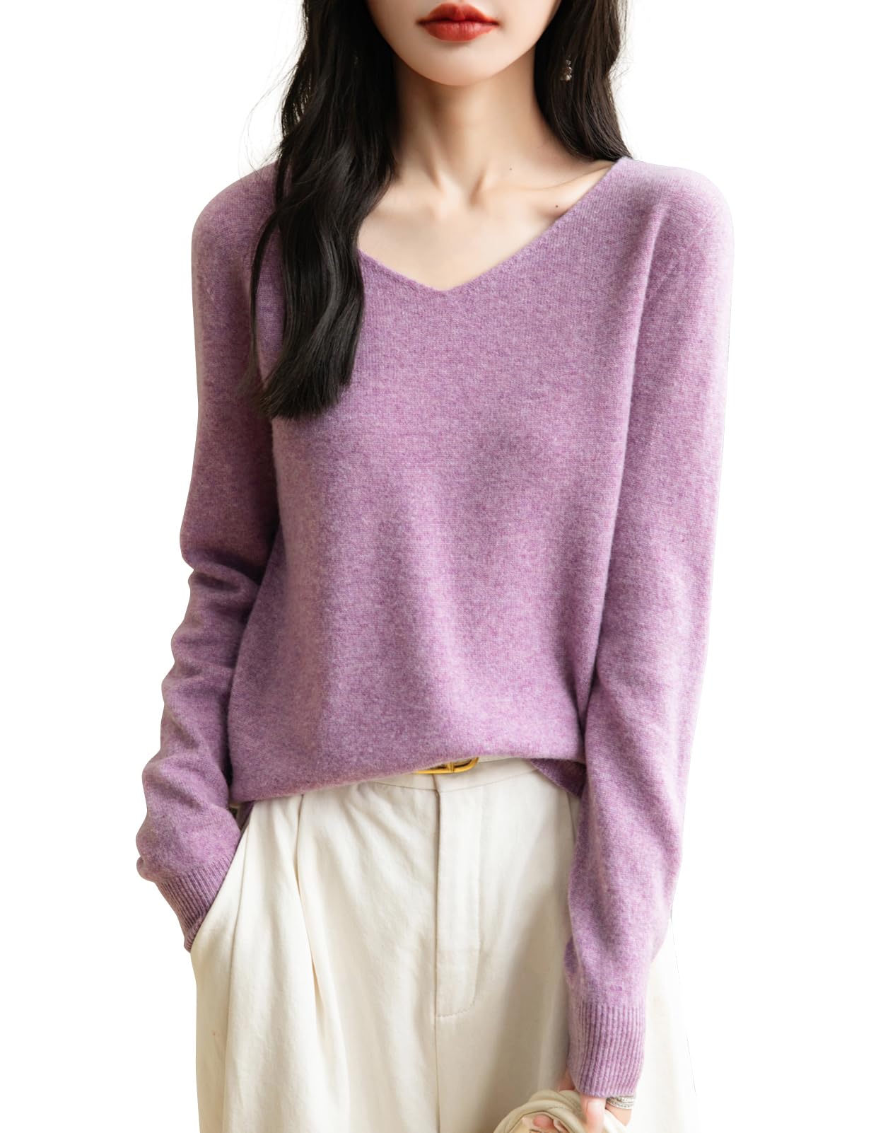 Chanyarn Women's 100% Merino Wool V Neck Jumper 2024 First-Line Ready to Wear Ca