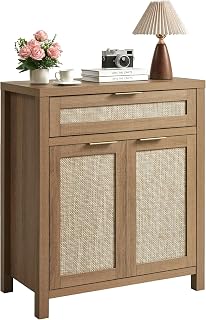 HOKYHOKY 30" Rattan Sideboard Buffet Cabinet, Boho Storage Cabinet | Adjustable Shelves, 2 Doors & 1 Drawer, Farmhouse Credenza, Coffee Bar Cabinets, Living Room, Hallway, Kitchen