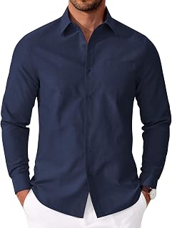 Coofandy Camisa Oxford Casual Manga Larga para Hombre con Bolsillo