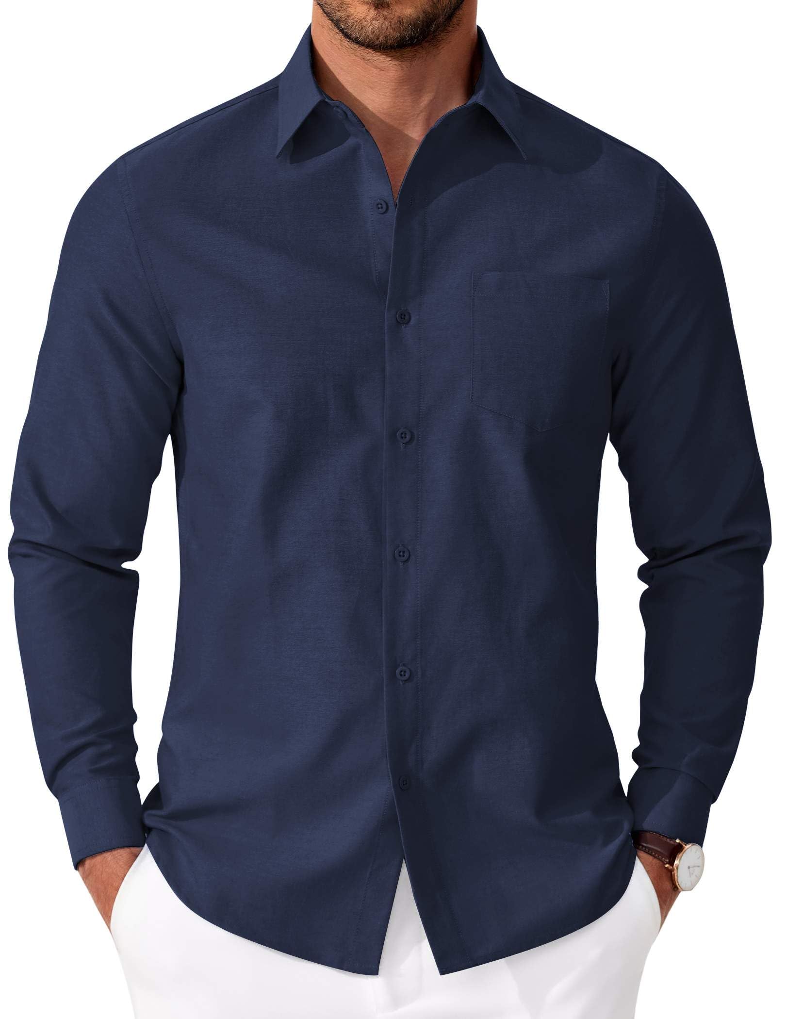 Coofandy Camisa Oxford Casual Manga Larga para Hombre con Bolsillo