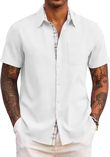 COOFANDY Men's Short-Sleeved Shirt Regular Fit Summer Casual Lightweight Beach Holiday with Pocket