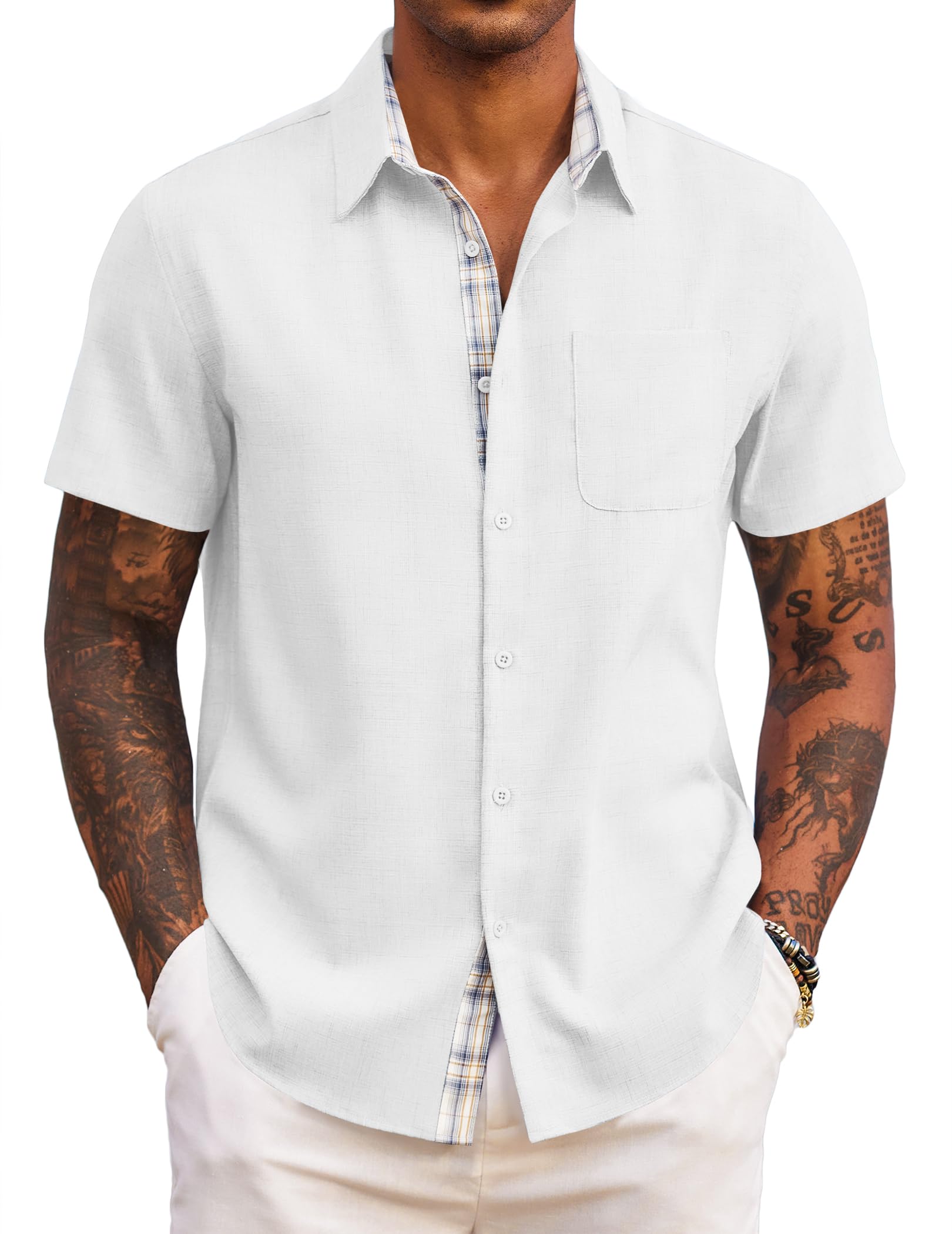 COOFANDY Men's Short-Sleeved Shirt Regular Fit Summer Casual Lightweight Beach H