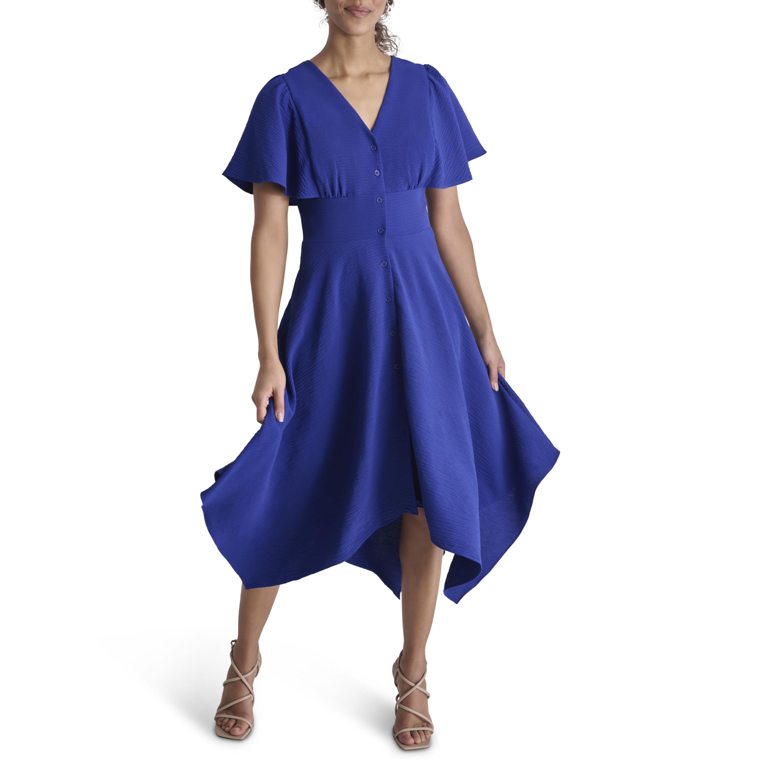 DKNY Short Sleeve V-Neck Fit & Flare Midi Dress Women