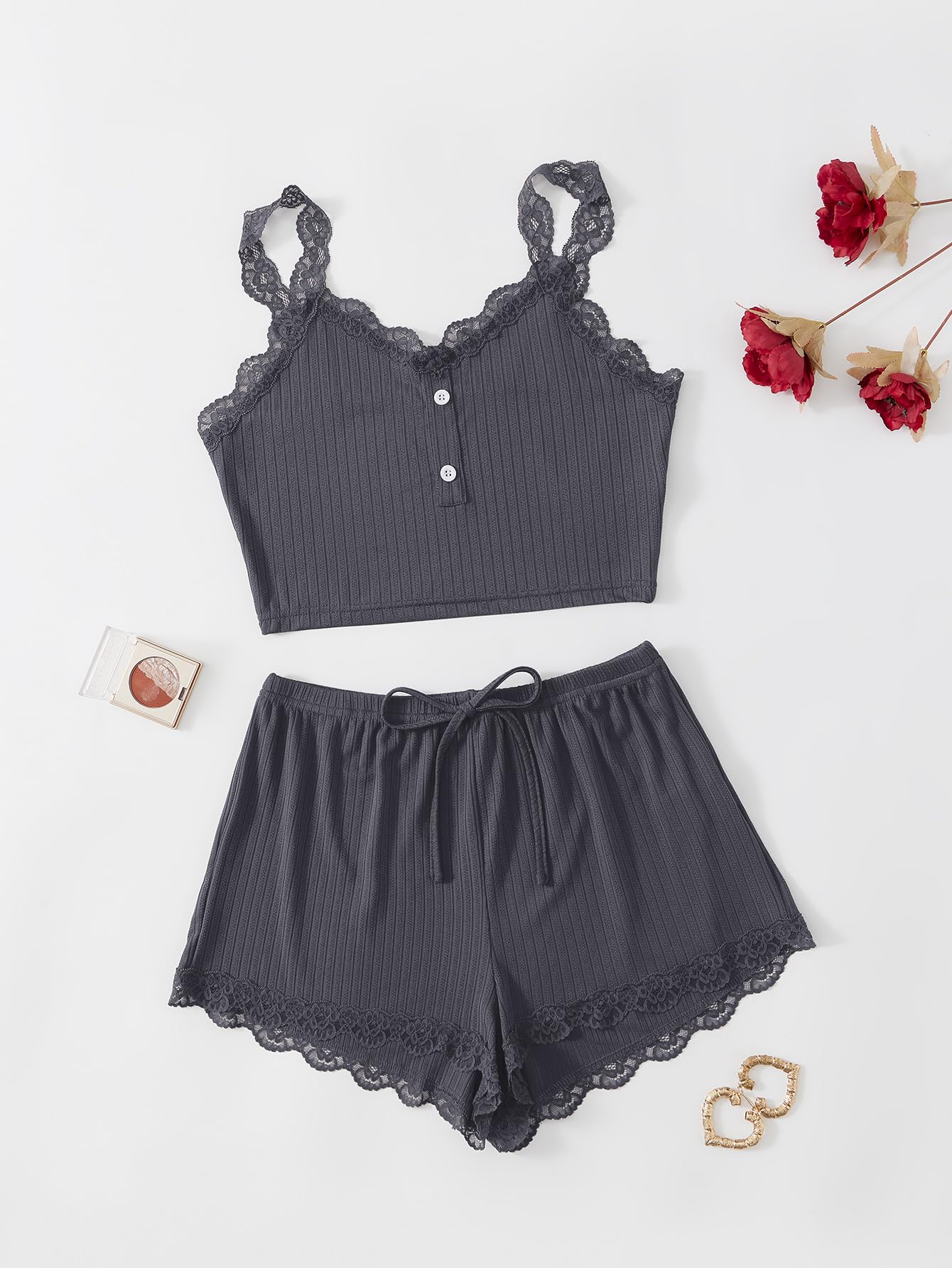 Women's Sexy Lace Trim Pajama Set