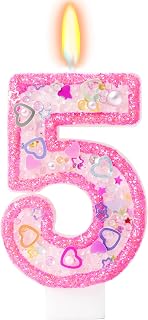 Glitter Bubble Number 5 Candle Pink Birthday Decorations Girl