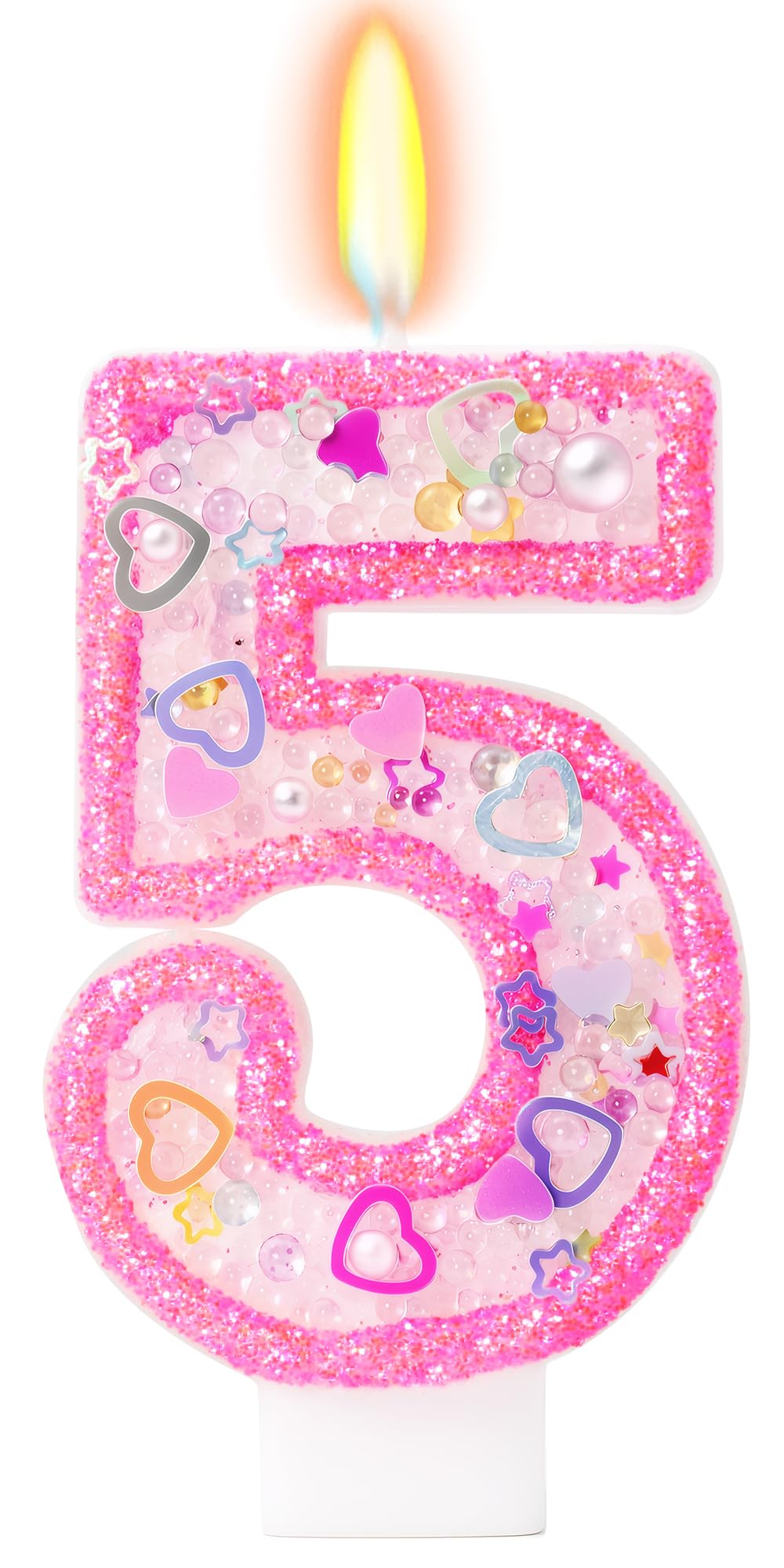 Glitter Bubble Number 5 Candle Pink Birthday Decorations Girl