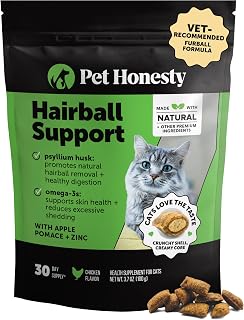 Pet Honesty Vet Backed Cat Hairball Remedy Chews, Chicken, 30-Day Supply | Crunchy & creamy alternative cat treats for indoor cats, with omega 3 fish oil & fiber, supports digestion & coat health