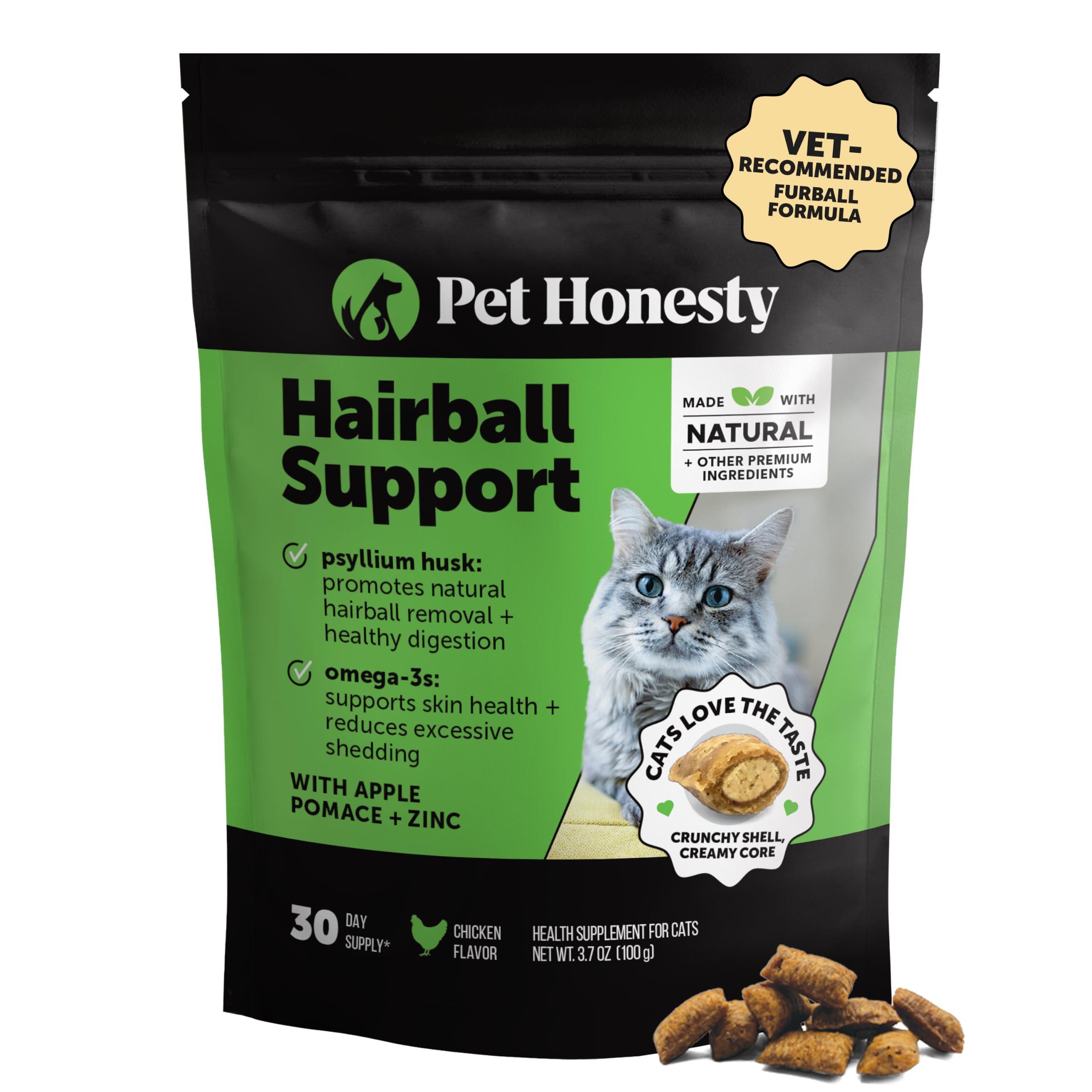Pet Honesty Vet Backed Cat Hairball Remedy Chews, Chicken, 30-Day Supply | Crunc