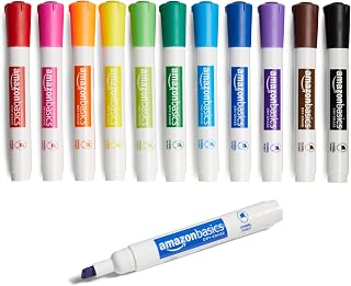 Amazon Basics Low-Odor Chisel Tip Dry Erase Office and Home Whiteboard Marker, Pack of 12, Assorted Colors