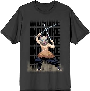 Demon Slayer Inosuke Hashibira Crew Neck Short Sleeve Charcoal Men's T-Shirt