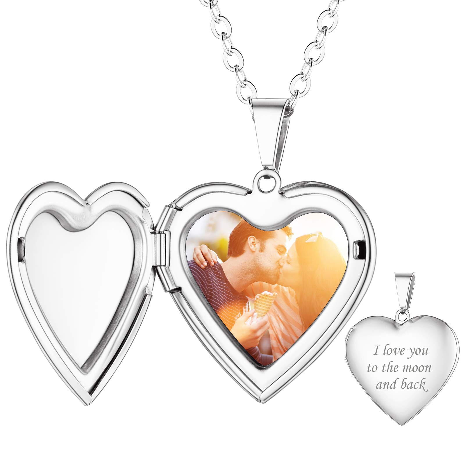 Custom4U Personalized Heart Locket Necklace with Pictures,Sunflower/Angel Wings/