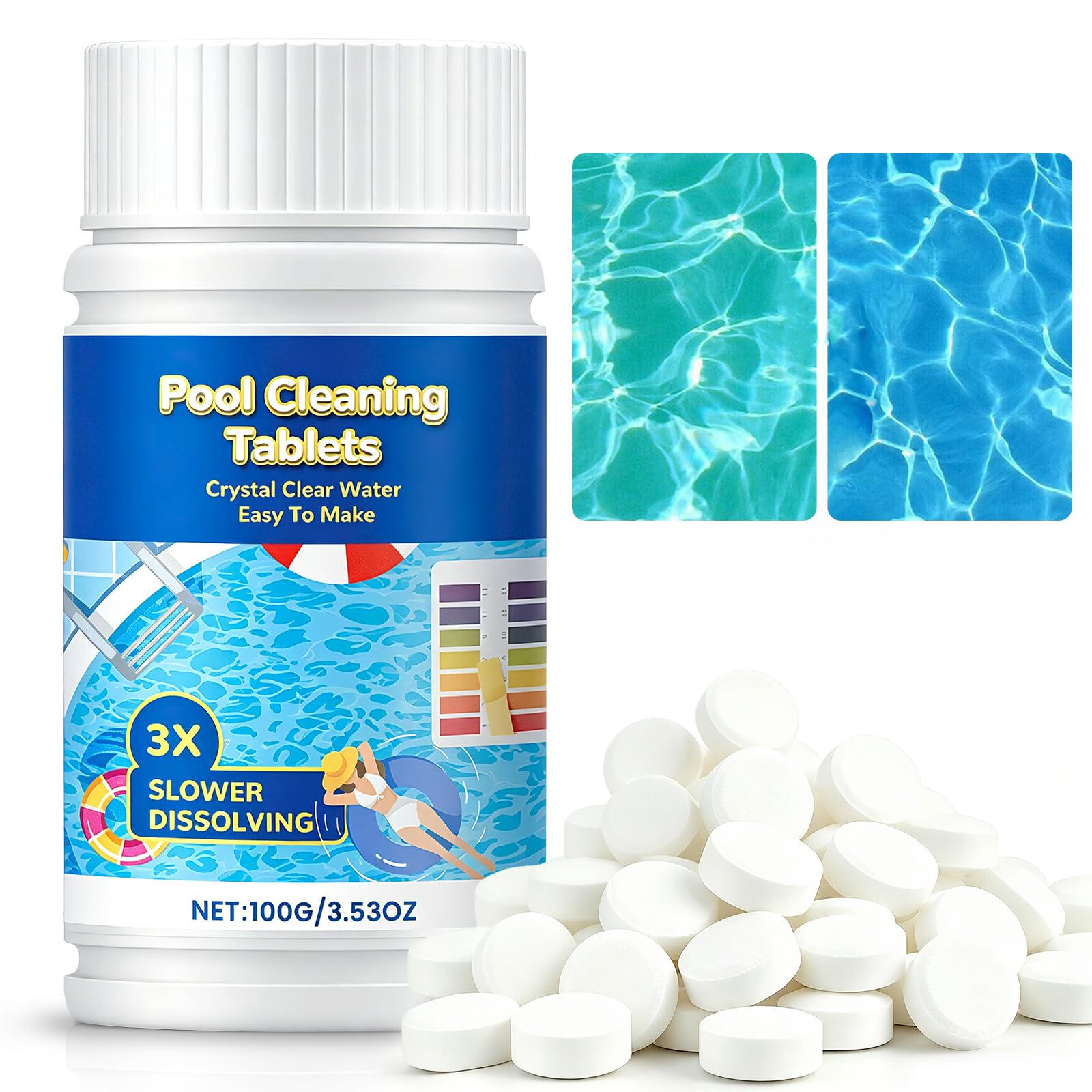 Multifunctional Chlorine Tablets for Pools, Hot Tubs & Spas, 4-in-1 (100g) | Slo
