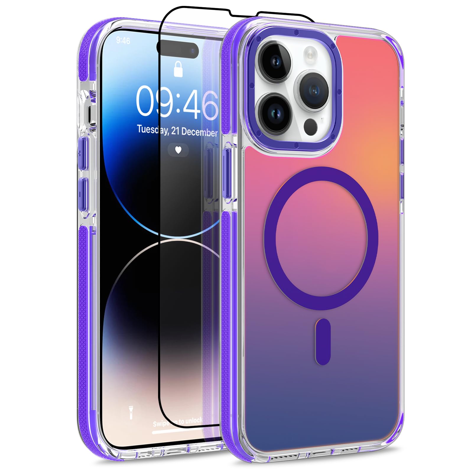 Magnetic Case Fit for iPhone 14 Pro, Fluorescent, Purple