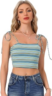 Allegra K Women Rainbow Striped Tie Spaghetti Straps Summer Cami Tops