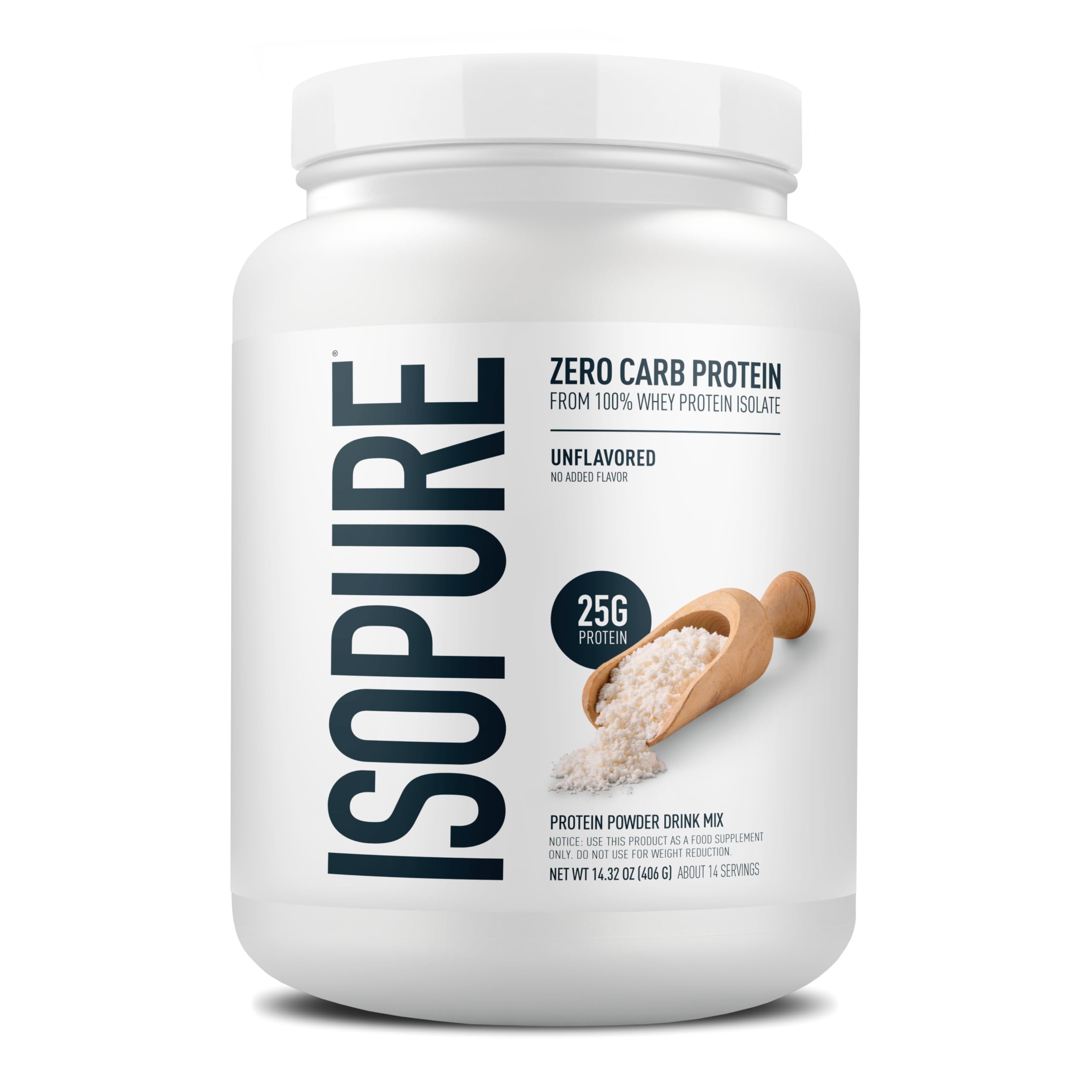 Isopure Zero Carb Whey Isolate Protein Powder, Unflavored 1 LB | 25g Protein Per