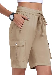 MoFiz Women's 10" Hiking Cargo Shorts Lightweight Quick Dry Outdoor Running Athletic Short Summer Travel Loose 6 Pockets
