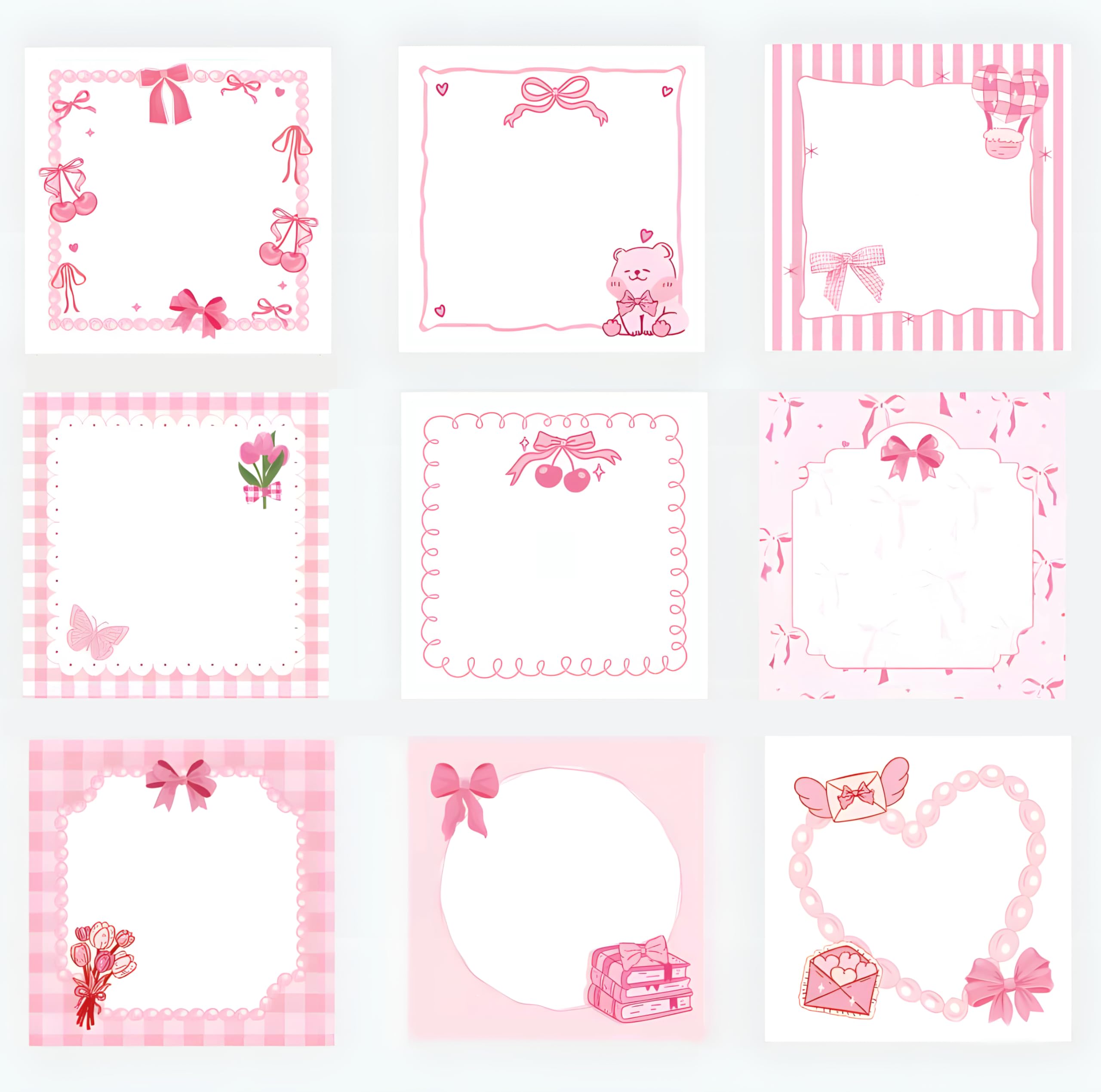 Pack of 9 pink ribbon sticky notes, colorful self-stick notepads Easy to stick t